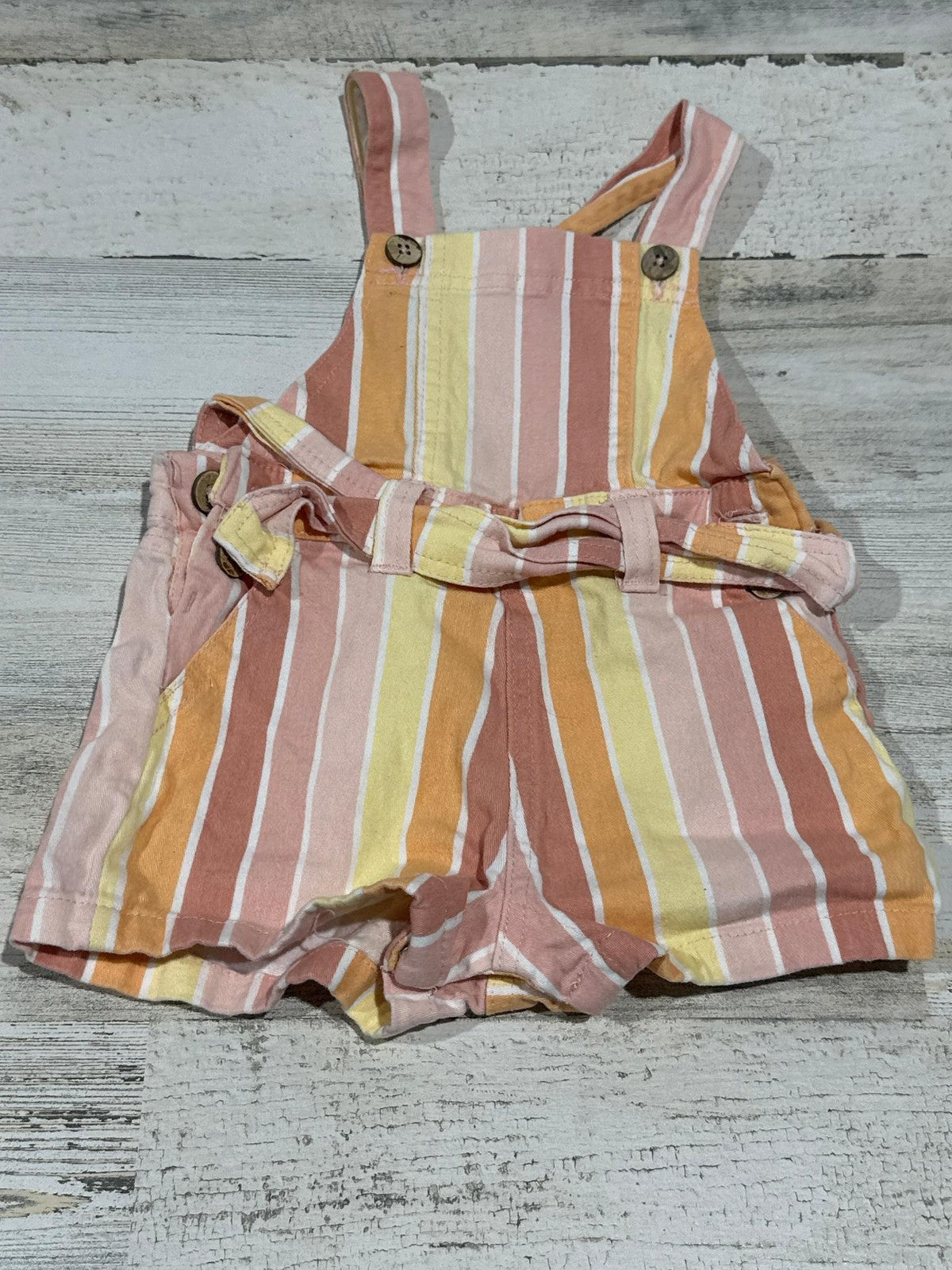 Jessica Simpson Striped Overall Romper Girls 18M Pink Orange Sunset EUC0