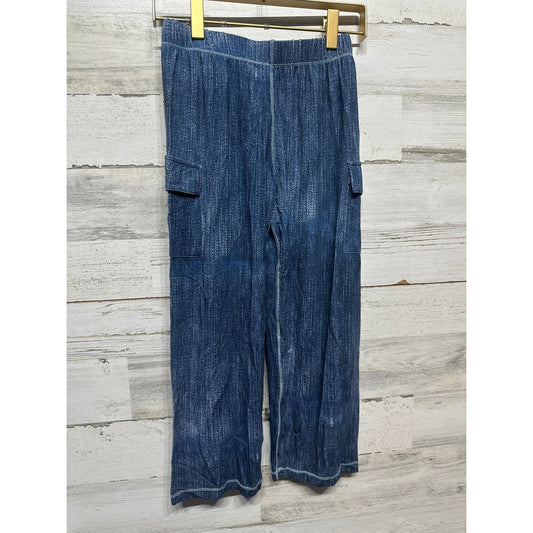 Kickee Pants Cargo Bamboo Pants Boys 8 Blue Denim Print Elastic Waist NWT0