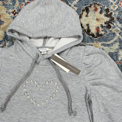 Maeve Anthropologie Hoodie Women XS Gray Grommet Heart Puff Sleeve Coquette NWT0