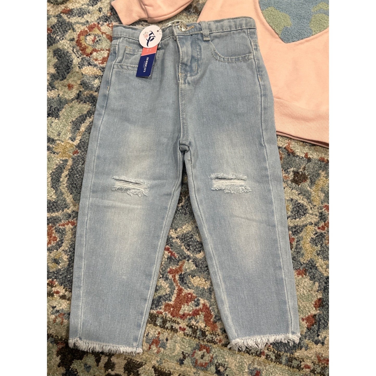 PL Kids Baileys Blossoms Girls 2T Pink Blue Earth Sweatshirt Distressed Jeans2