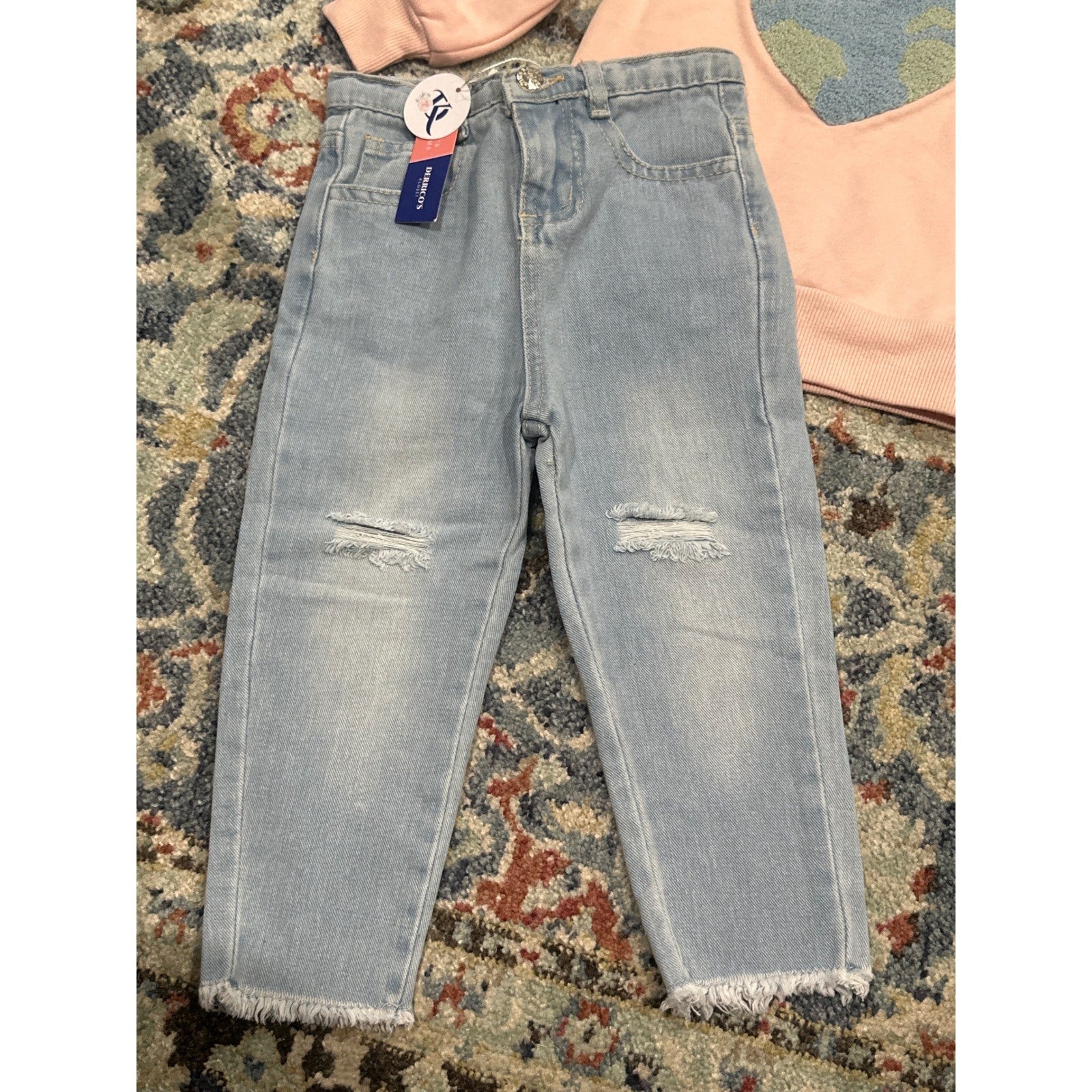 PL Kids Baileys Blossoms Girls 2T Pink Blue Earth Sweatshirt Distressed Jeans2