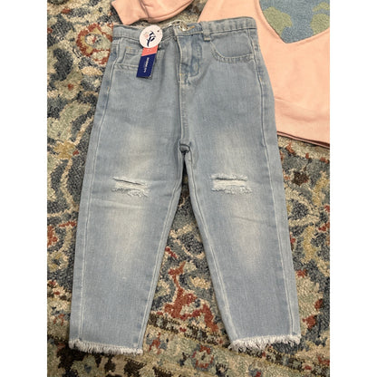 PL Kids Baileys Blossoms Girls 2T Pink Blue Earth Sweatshirt Distressed Jeans2