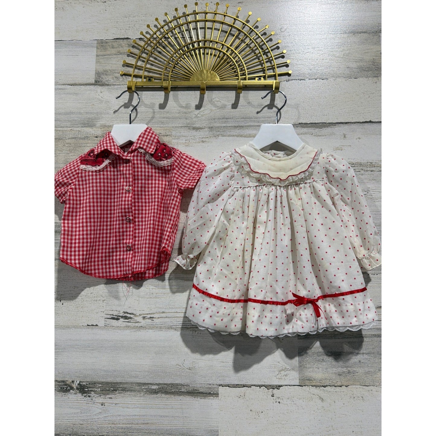 Vintage Bundle Peaches and Cream Western Shirt Dress Girls 12M Red White *Flawed0
