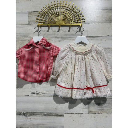Vintage Bundle Peaches and Cream Western Shirt Dress Girls 12M Red White *Flawed0