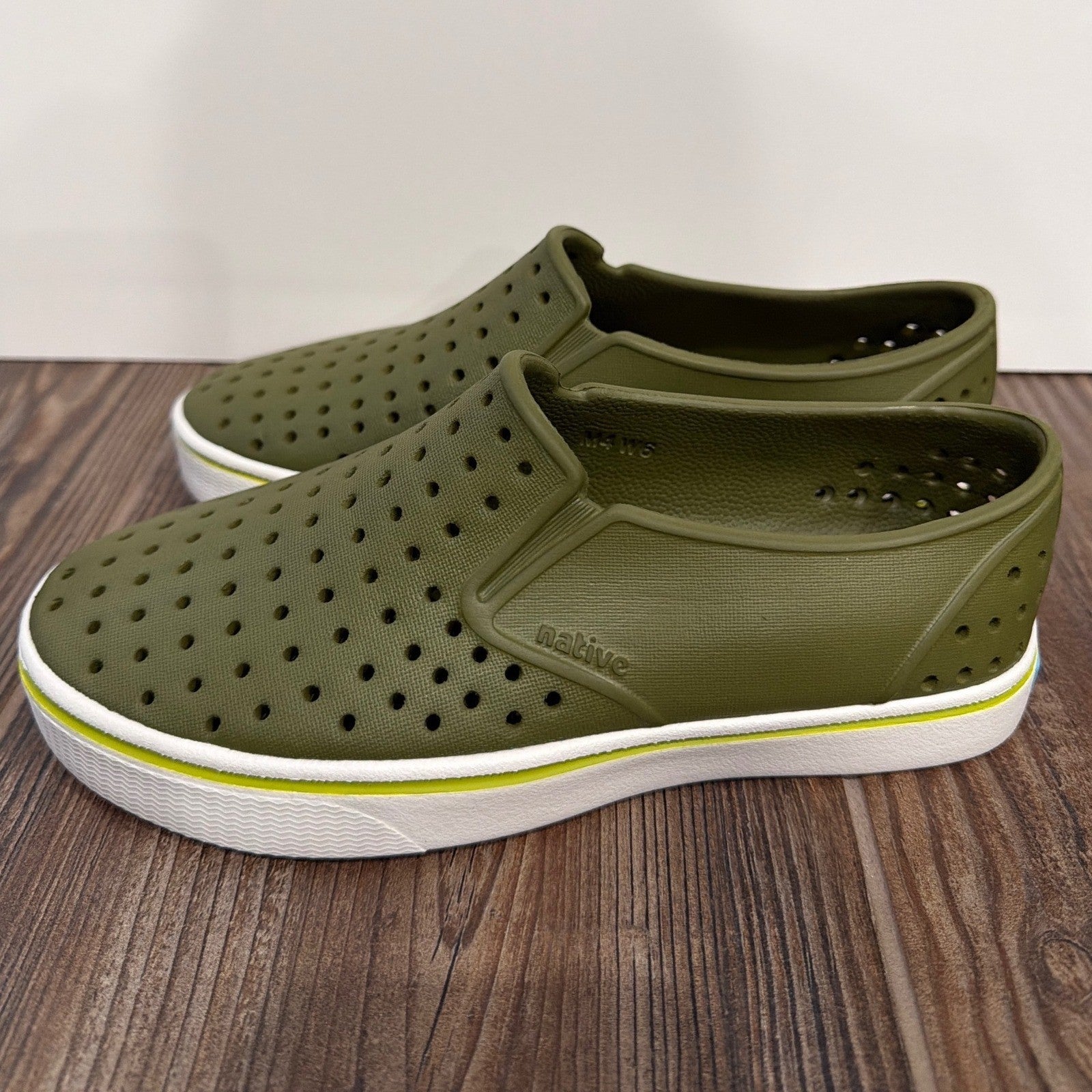 Native Miles Shoes Mens 4 Dark Green Slip On Perforated Gorpcore New1
