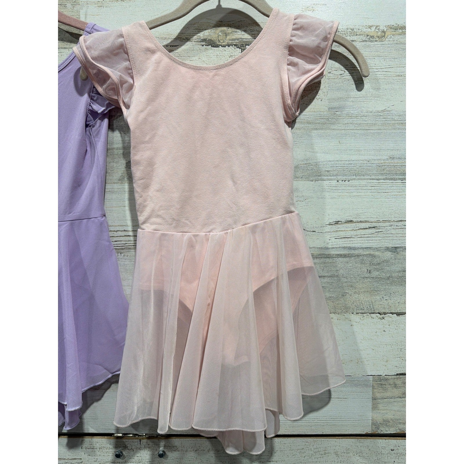 Skirted Leotard Bundle Fits Like Girls 8-10 Pink Purple Flutter Sleeve Ballet1