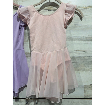Skirted Leotard Bundle Fits Like Girls 8-10 Pink Purple Flutter Sleeve Ballet1