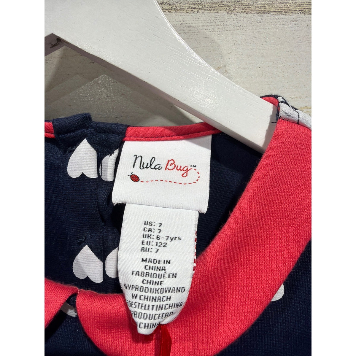 Nula Bug Heart Print Dress Girls 7 Navy Blue Peter Pan Collar Preppy NWT2