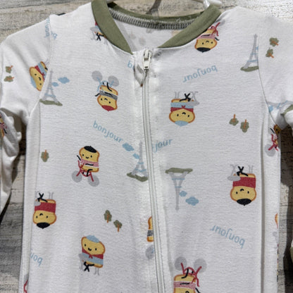 Milkberry Footed Sleepers Kids 3-6M White Paris Pickleball Bamboo Pajamas GUC*1