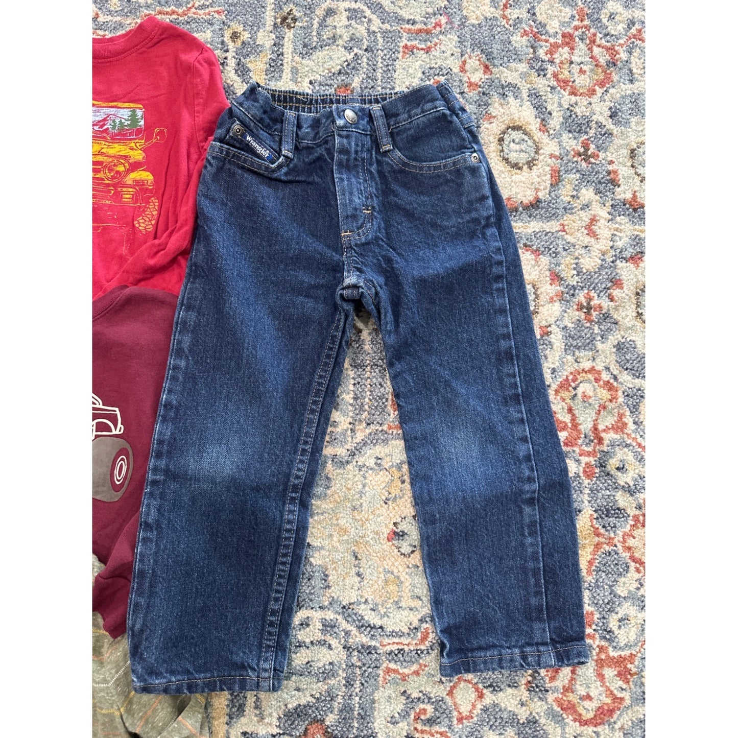 Boys 4T / 4 Long Sleeve Pants Bundle Red Olive Blue Truck3