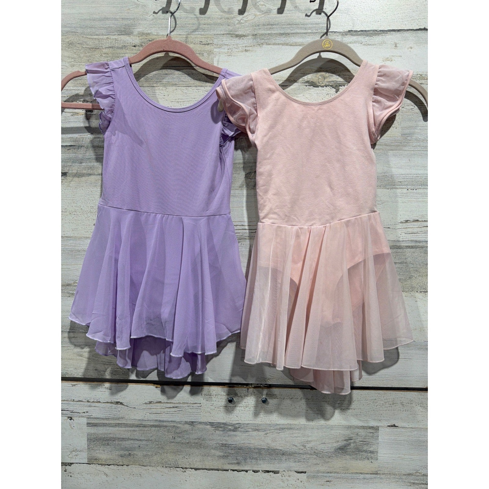 Skirted Leotard Bundle Fits Like Girls 8-10 Pink Purple Flutter Sleeve Ballet0