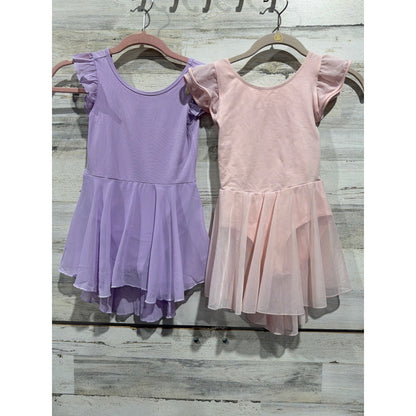 Skirted Leotard Bundle Fits Like Girls 8-10 Pink Purple Flutter Sleeve Ballet0
