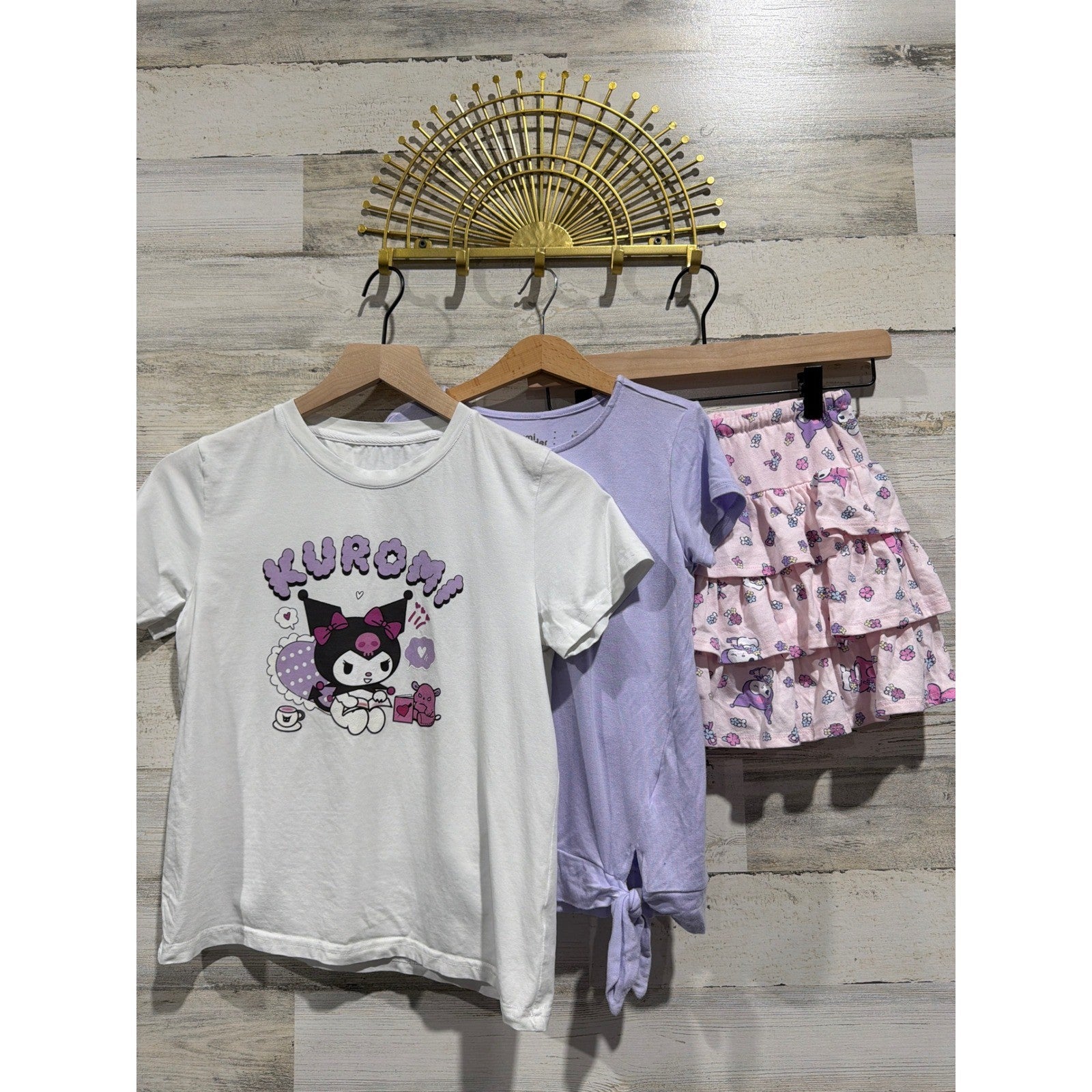 Sanrio Rumi Ryder Skort Shirt Bundle Girls 8-10 Purple White Kuromi Kawaii EUC0