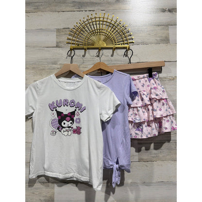 Sanrio Rumi Ryder Skort Shirt Bundle Girls 8-10 Purple White Kuromi Kawaii EUC0