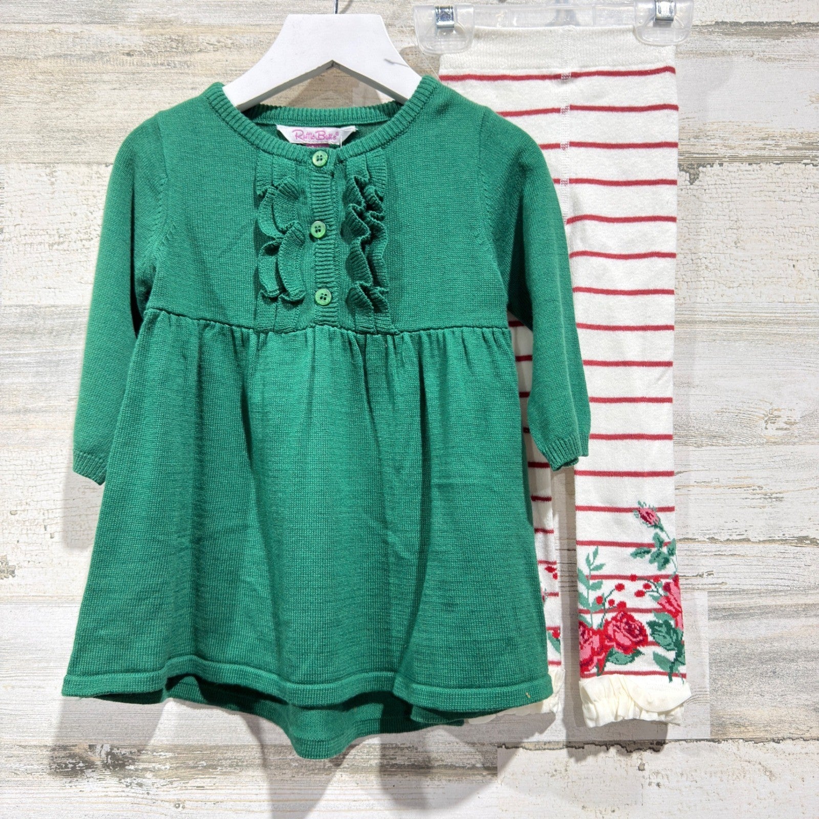 Ruffle Butts Cardigan Tights Set Girls 12-18M Green Floral Holiday NWT2