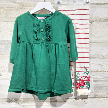 Ruffle Butts Cardigan Tights Set Girls 12-18M Green Floral Holiday NWT2
