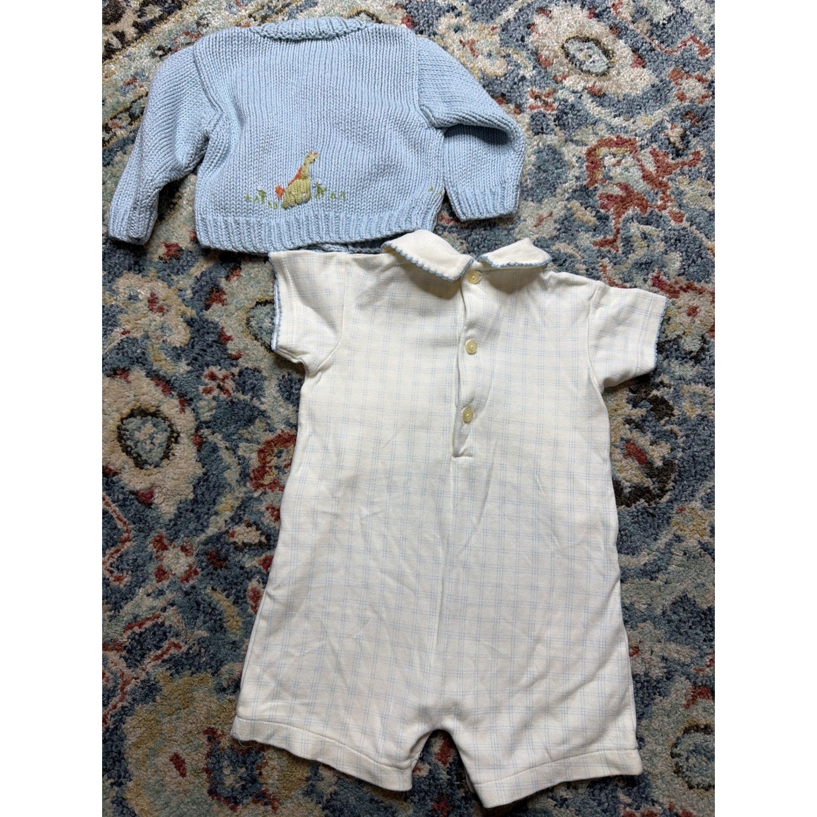 Ralph Lauren Bella Bliss Romper Cardigan Set Boys 6M Blue White Preppy *Flawed7