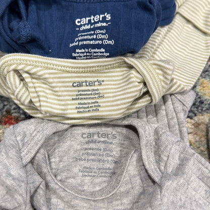 Carter's Bodysuits Boys Preemie Navy Grey Striped Ribbed Basic EUC2