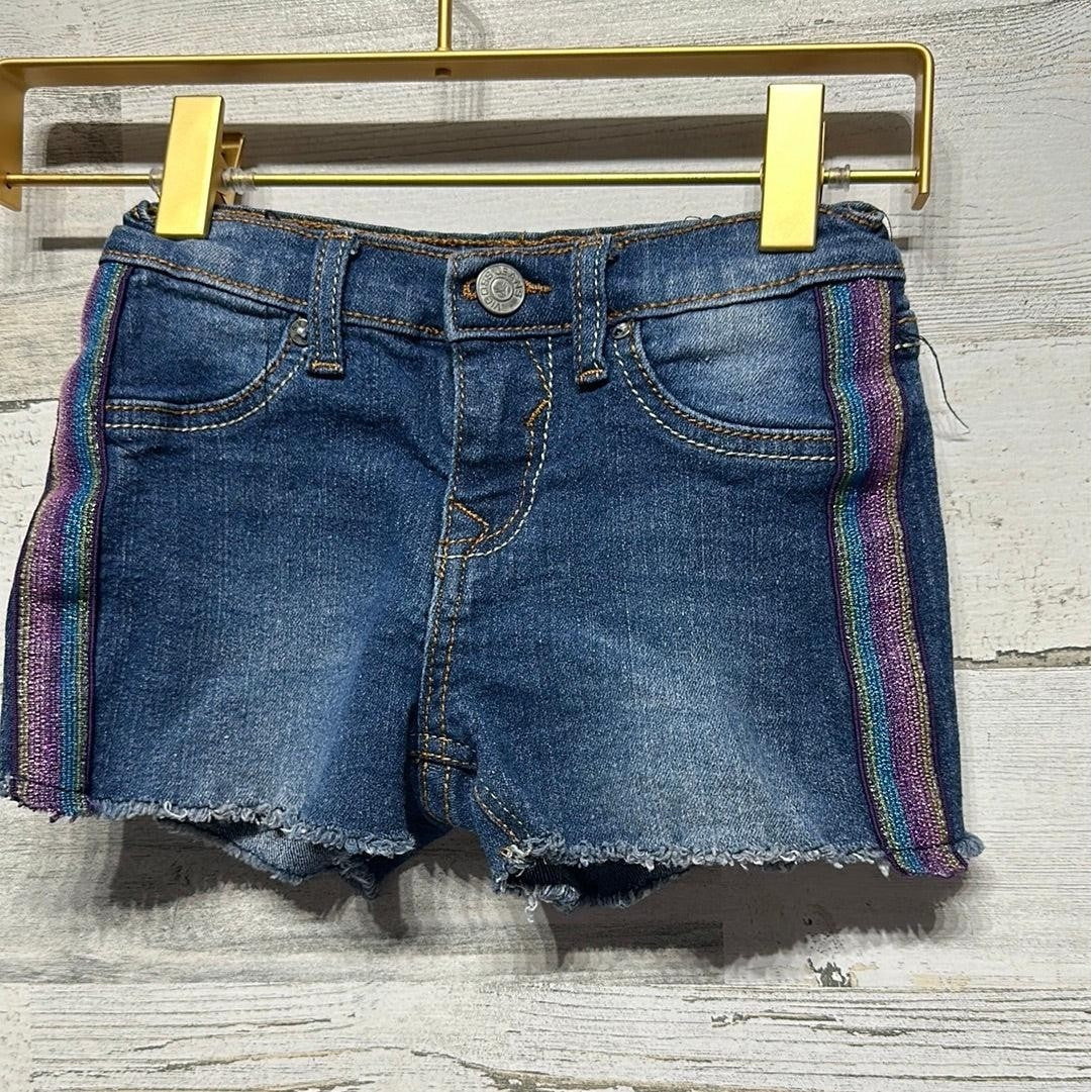 Vigoss Denim Shorts Girls Size 5 Blue Side Sparkle Stripe Adjustable Waist EUC0