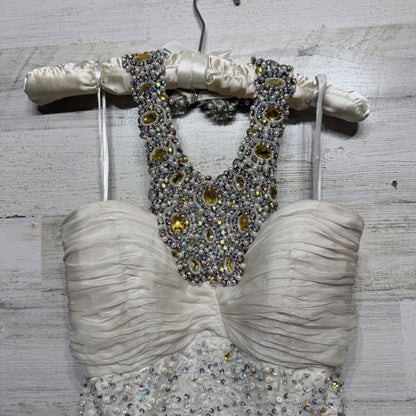 Jovani Prom Gown Women 4 White Beaded Sequin Mermaid Halter Glam *Flawed1