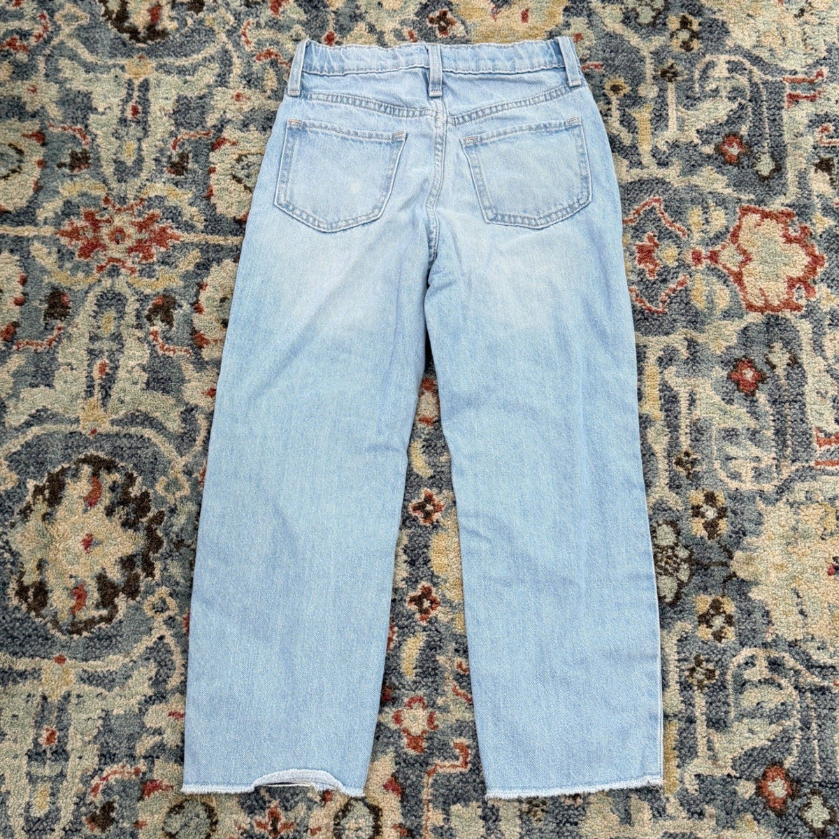 Old Navy Slouchy Straight Jeans Girls 8 Light Wash Distressed 90s EUC2