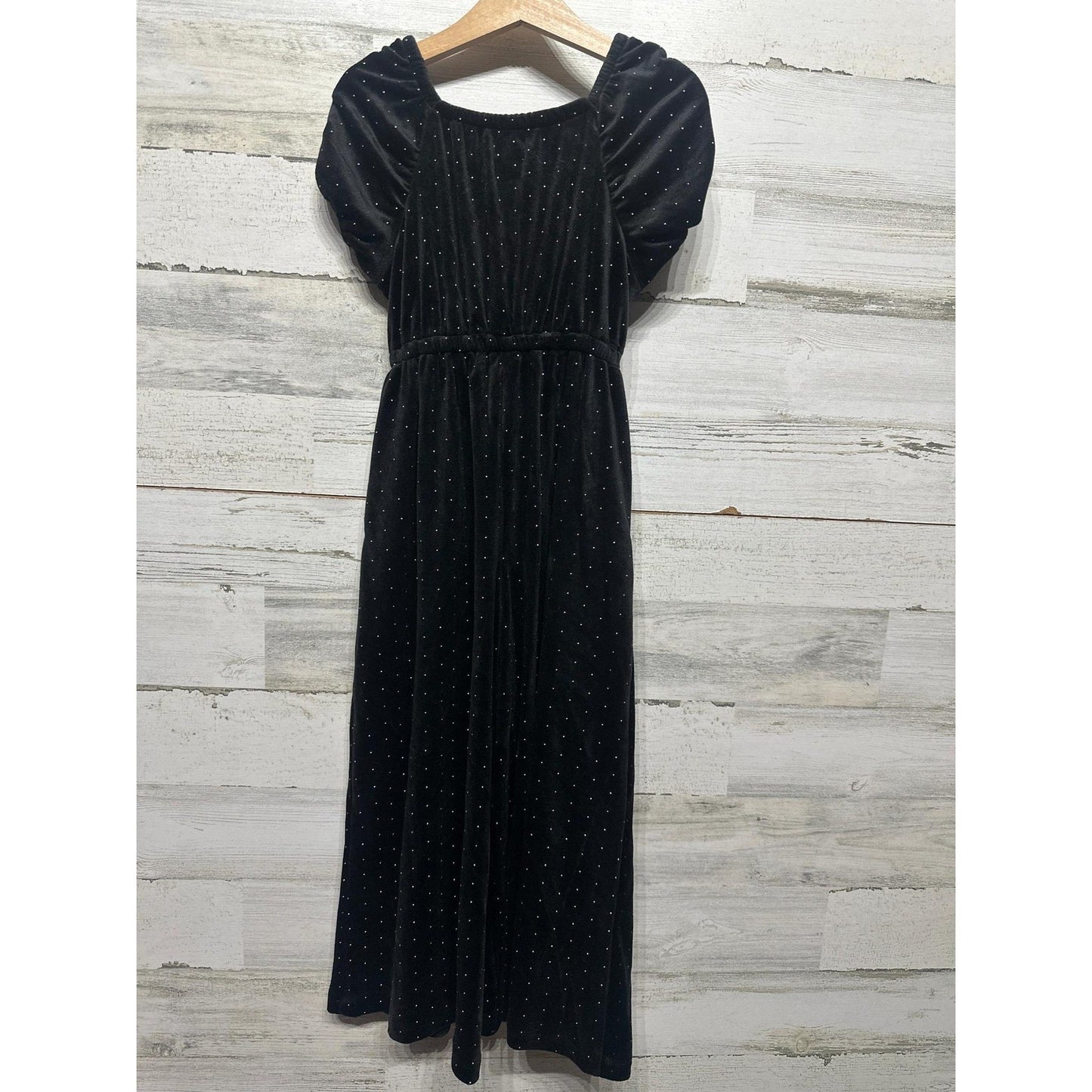 Tahari Velvet Jumpsuit Girls Size 6 Black Silver Glitter Flutter Sleeve NWT3