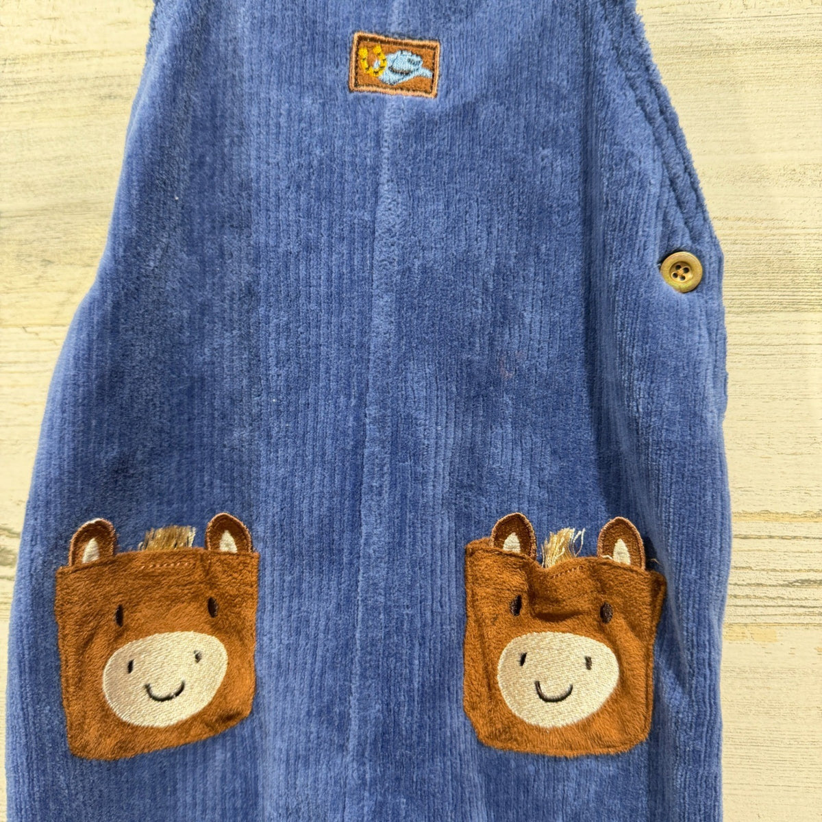 Baby Starters Overalls Boys 24M Blue Corduroy Horse Applique Farmhouse EUC1