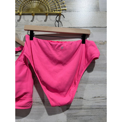 Next Bikini Set Women 38B/C Top XL Bottoms Pink Ribbed High Waist Barbiecore4