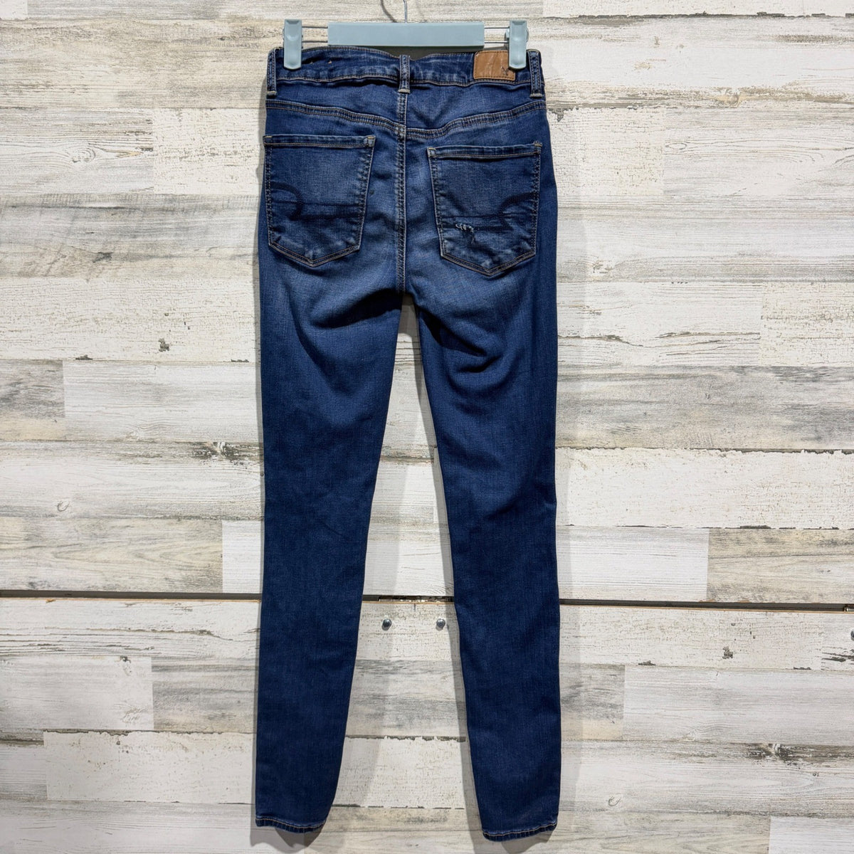 American Eagle Hi-Rise Jegging Women 2 Blue Super Stretch Distressed *Flawed1