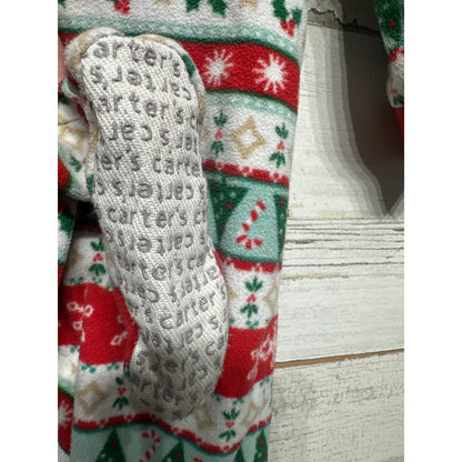 Carter's Footed Pajamas Kids 12M Red Fair Isle Holiday Fleece EUC3