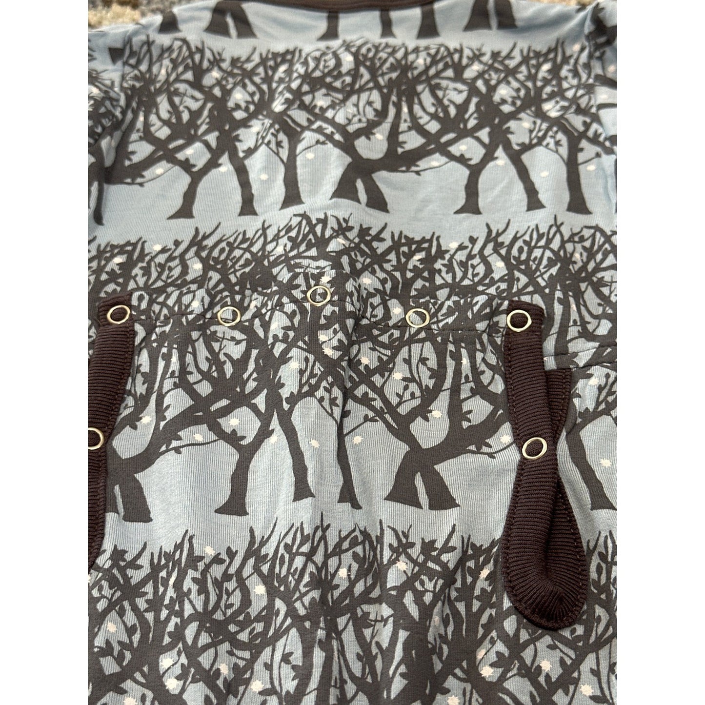Kickee Pants Footless Romper Boys 6-9M Blue Brown Tree Winter Forest Print NWT5