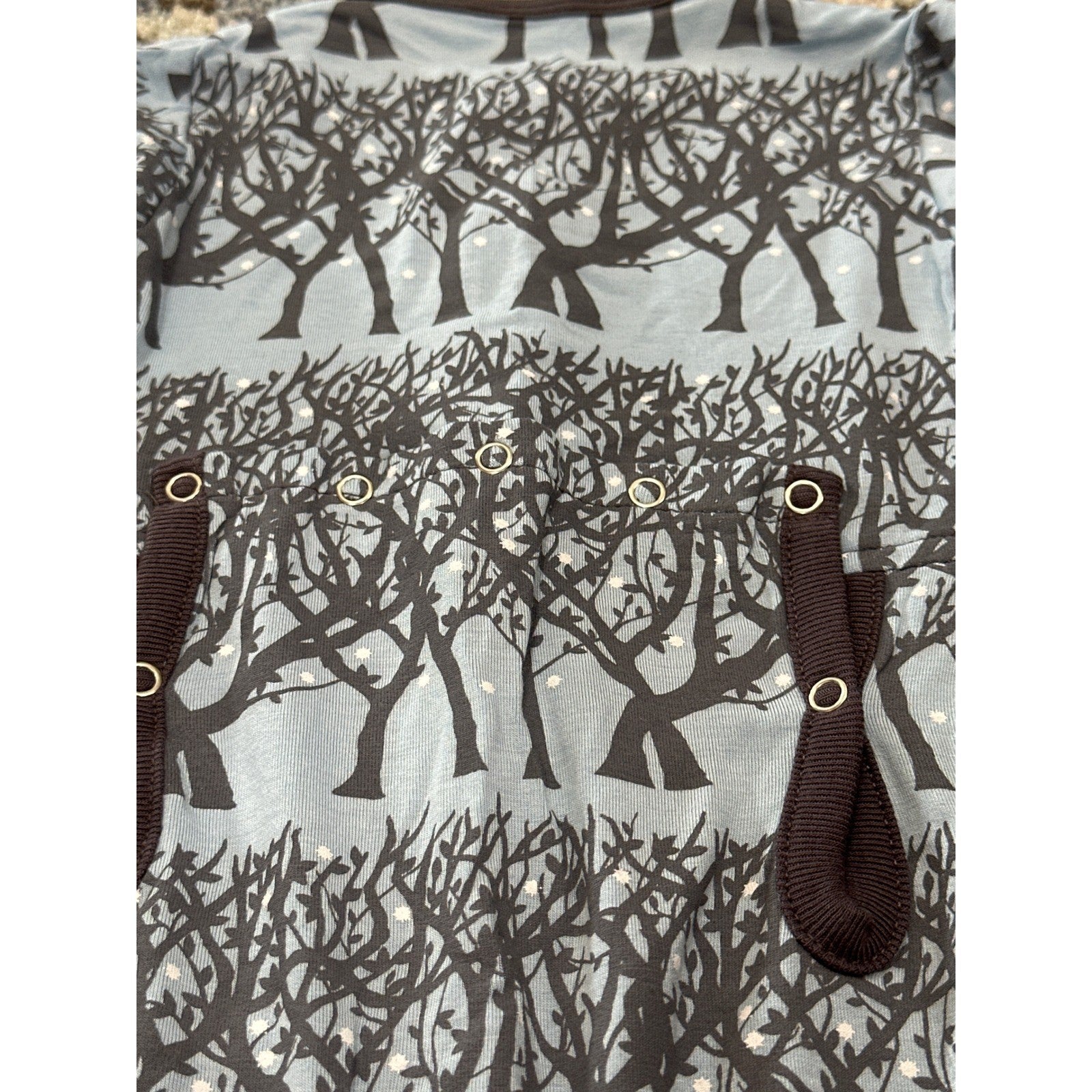 Kickee Pants Footless Romper Boys 6-9M Blue Brown Tree Winter Forest Print NWT5
