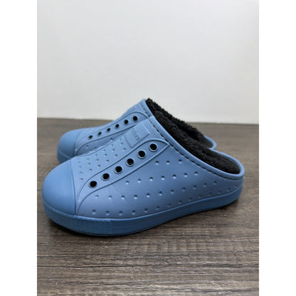 Native Jefferson Sugarlite Mule Kids Size 11 Blue Faux Fur Lined EUC2