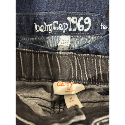 Baby Gap Cat and Jack Jeans Girls 2T Blue Black Floral Flare Wide Leg EUC4