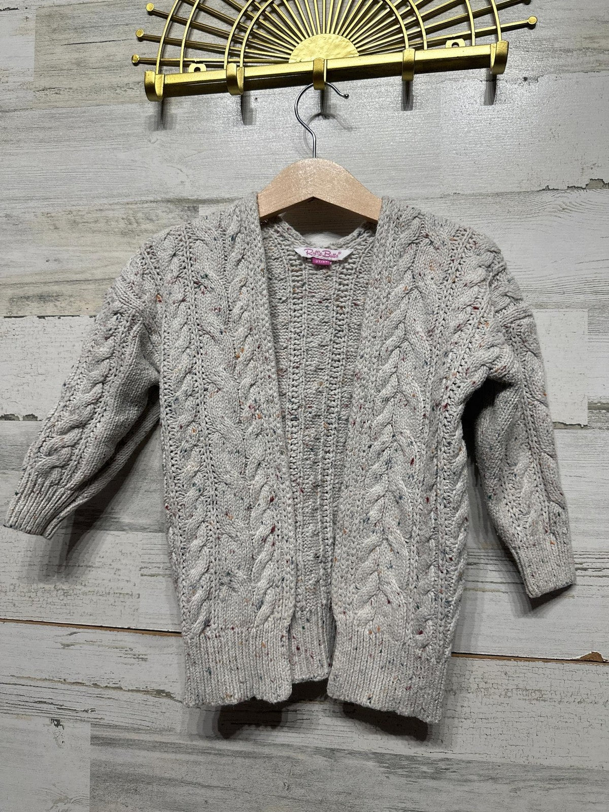 RuffleButts Cardigan Girls 2T/3T Cream Cable Knit Confetti Open Front EUC0