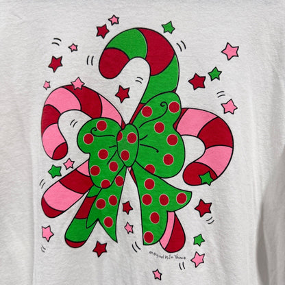 Gildan Long Sleeve Shirt Kids XL White Candy Cane Graphic Holiday EUC1