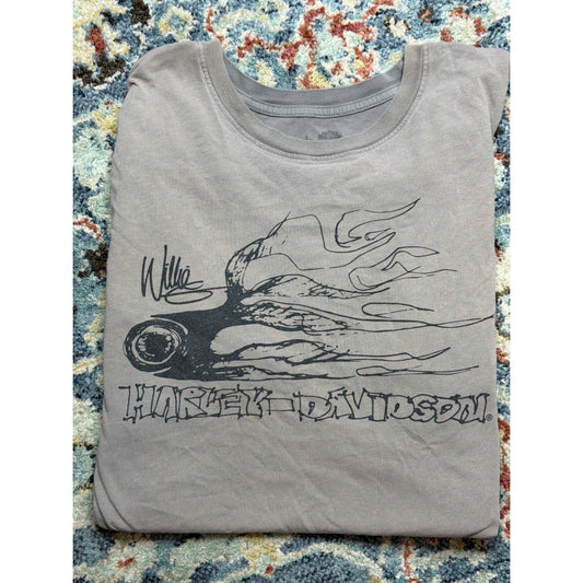Harley Davidson Willie Nelson Men XL Gray Tee Biker Well Worn Broken In GUC0