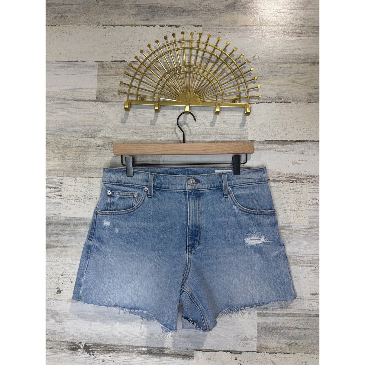 AYR All Year Round Denim Shorts Women 29 Blue Distressed Raw Hem EUC0