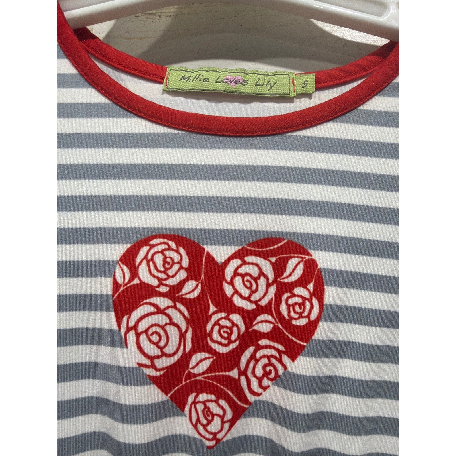 Millie Loves Lily Dress Girls 5 Red Gray Heart Stripe EUC1