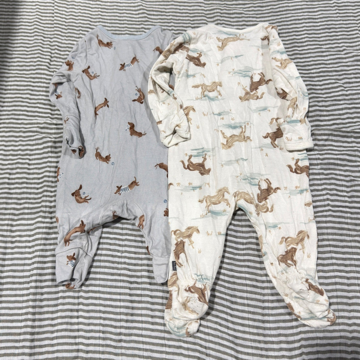 Modern Moments Sleepers Baby 0-3M Blue Cream Dog Horse Western Soft3