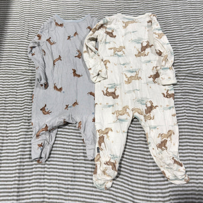 Modern Moments Sleepers Baby 0-3M Blue Cream Dog Horse Western Soft3