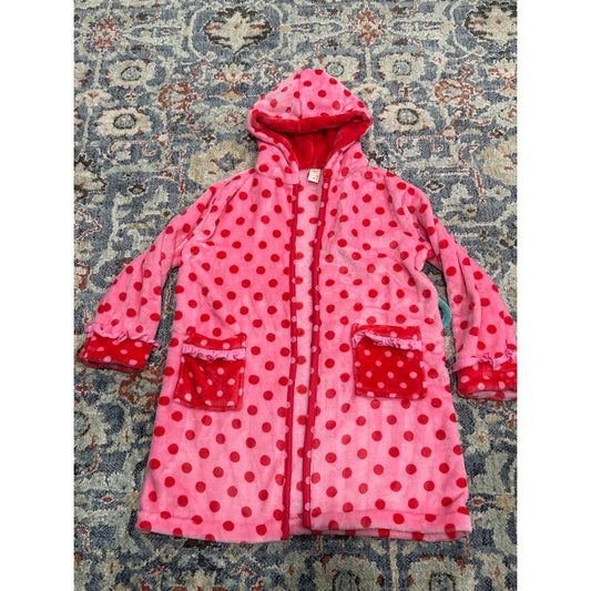 Matilda Jane Robe Girls Medium Pink Red Polka Dot Hooded Fleece*Missing Belt Tie0