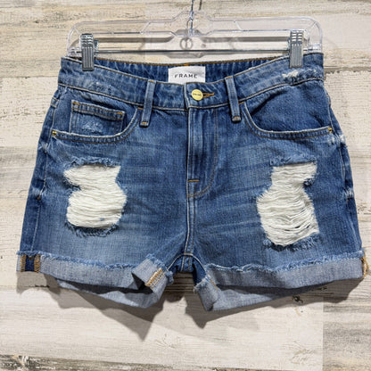 FRAME Le Grand Garcon Denim Shorts Women 23 Blue 100% Cotton Distressed Heron0