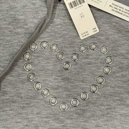 Maeve Anthropologie Hoodie Women XS Gray Grommet Heart Puff Sleeve Coquette NWT5