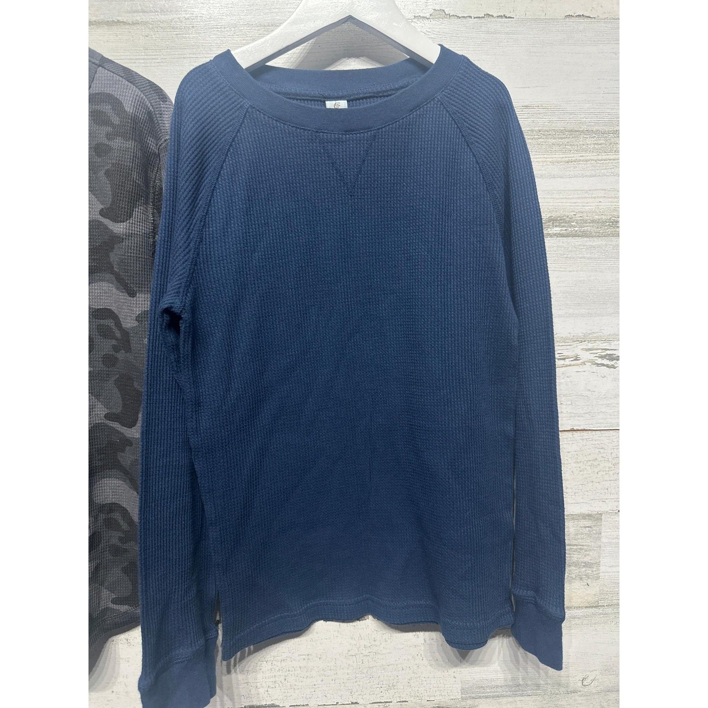 Old Navy Class Club Thermal Shirts Boys 10-12 Blue Camo Waffle Knit2