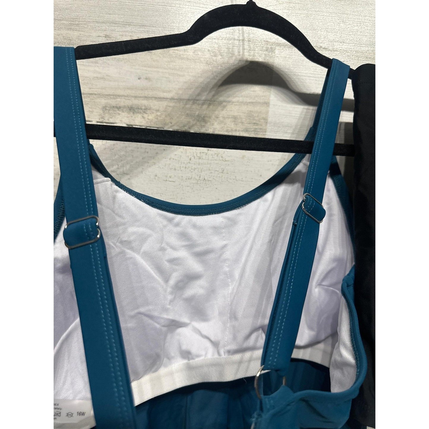 Yonique Tankini Swimsuit Women 16W Teal Black Ruffle Tummy Control NWT1