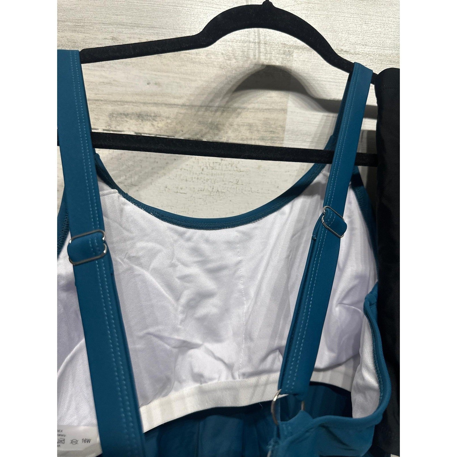 Yonique Tankini Swimsuit Women 16W Teal Black Ruffle Tummy Control NWT1