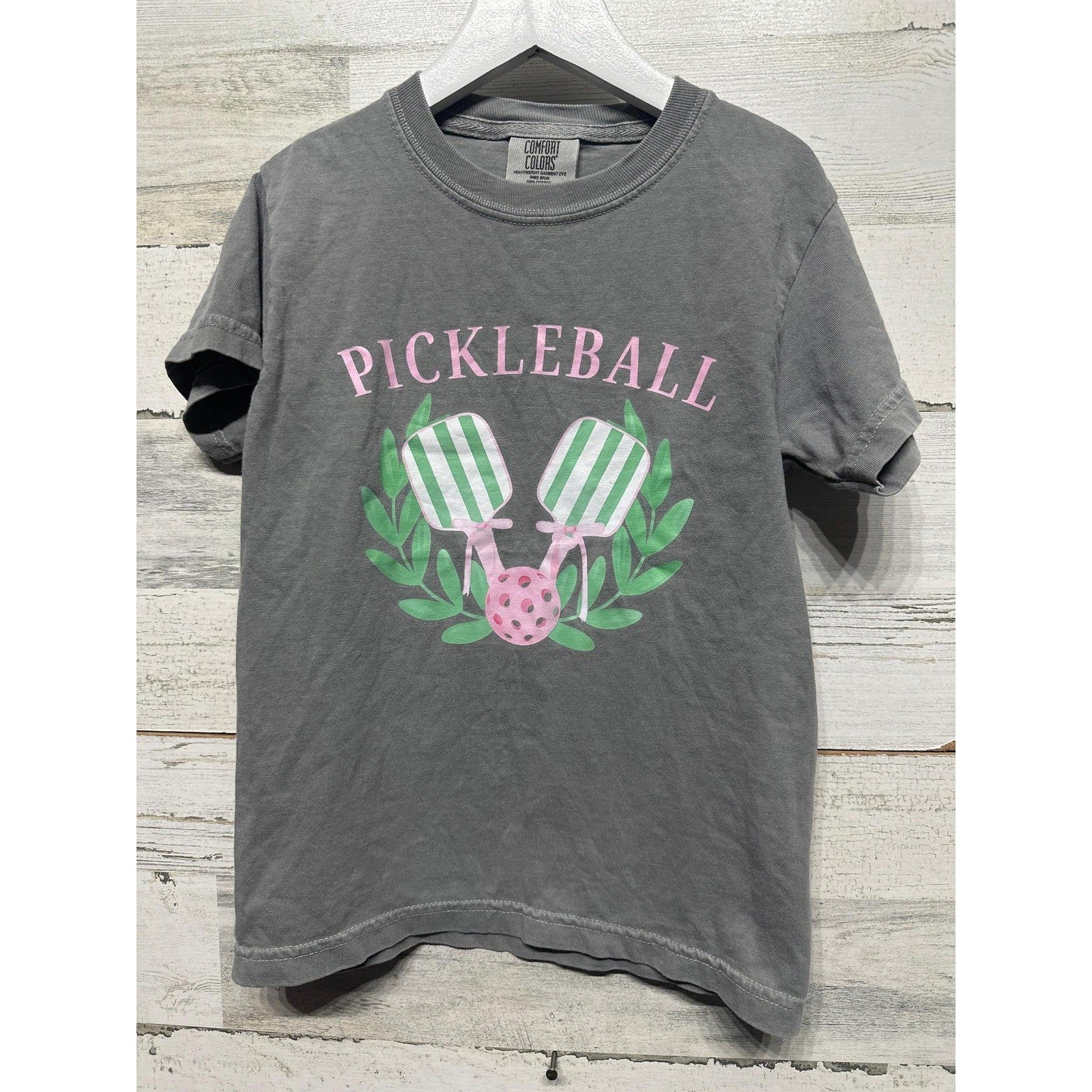 Comfort Colors Pickleball T-Shirt Girls S Grey Graphic Tee EUC0