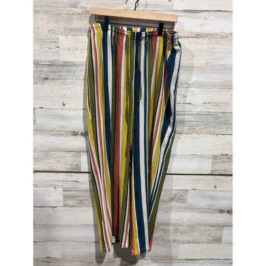Travel Elements Pants Women L Multi Color Striped Wide Leg Boho EUC0