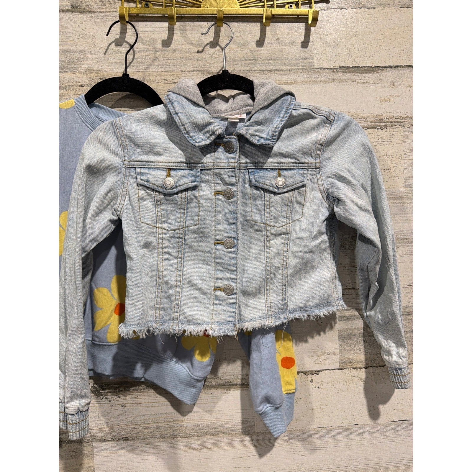 Cat & Jack Old Navy Jacket Sweatshirt Girls 8 Blue Floral Denim Bundle1